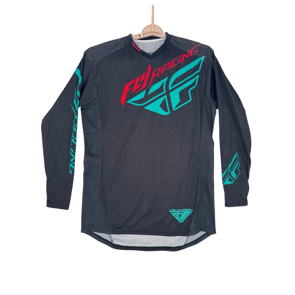 fly racing lite hydrogen long sleeve shirt 104096 black aqua and red size L